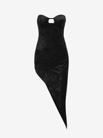 Irregular Hem Velvet Chest Pad Dress L Black