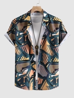 Irregular Pattern Print Short Sleeve Shirt S Yellow