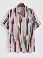 Irregular Stripe Paint Print Short Sleeve Shirt Xl Multi a