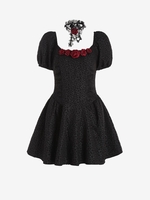 Jacquard Rose Applique Choker Halloween Dress L Black