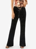 Jacquard Solid Color Lace Up Flare Pants S Black