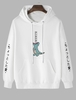 Japanese Character Dinosaur Pattern Drawstring Hoodie M White