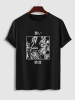Japanese Characters Rose Graphic Short Sleeves T Shirt Xxl Black