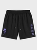 Japanese Characters Rose Print Graphic Shorts S Black