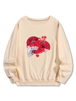 Japanese Fan Print Pullover Sweatshirt S Peach