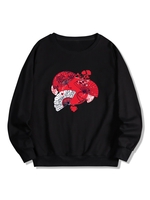 Japanese Fan Print Pullover Sweatshirt Xl Black