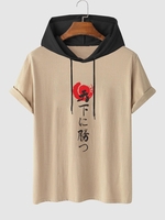 Japanese Pattern Drawstring Hooded T-shirt Xxl Light coffee
