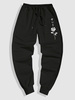 Japanese Rose Print Jogger Sweatpants L Black