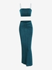 Jersey Bungee Strap Ruched Maxi Skirt Set M Deep green