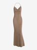 Jersey Chain Halter Cowl Front Maxi Sheath Dress L Coffee