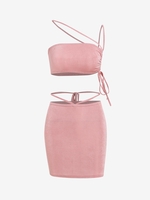 Jersey Cinched Midriff Flossing Mini Bodycon Skirt Set L Light pink