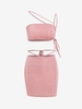 Jersey Cinched Midriff Flossing Mini Bodycon Skirt Set M Light pink