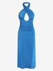 Jersey Criss Cross Halter Ruched Midi Slinky Dress L Blue
