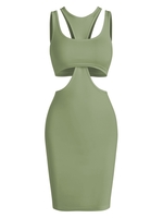 Jersey Crop Top and Slinky Cutout Tank Dress M Green