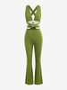 Jersey-knit Midriff Flossing Top and Bootcut Pants Set M Green