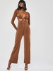 Jersey Knotted Cutout Criss Cross Wide Leg Jumpsuit S Coffee