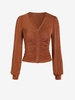Jersey Lantern Sleeve Ruched Button Up Top S Deep coffee