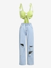 Jersey O Ring Tie Shoulder Crop Camisole and Shredded Distressed Jeans Set Blue
