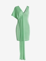 Jersey One Batwing Sleeve Draped Strap Bodycon Dress M Green