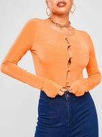 Jersey Peekaboo Long Sleeve Pully Top M Orange