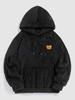 Kangaroo Pocket Bear Pattern Drawstring Fluffy Hoodie L Black