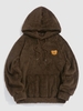 Kangaroo Pocket Bear Pattern Drawstring Fluffy Hoodie L Deep coffee