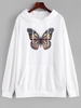 Kangaroo Pocket Butterfly Print Oversized Hoodie L White