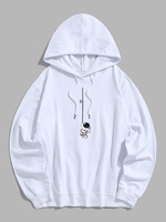 Kangaroo Pocket Cute Astronaut Printed Hoodie 2xl White