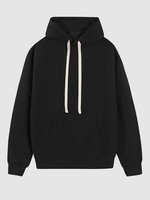 Kangaroo Pocket Decor Solid Color Essentials Pullover Hoodie L Black