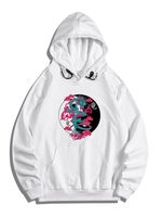 Kangaroo Pocket Dragon Print Fleece Graphic Hoodie 2xl White