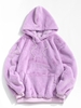 Kangaroo Pocket Faux Fur Fluffy Fleece Pullover Hoodie 2xl Light purple