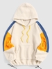 Kangaroo Pocket Faux Shearling Fleece Fluffy Oversized Colorblock Hoodie Xs White