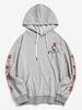 Kangaroo Pocket Flower Rose Print Graphic Hoodie S Light gray