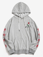 Kangaroo Pocket Flower Rose Print Graphic Hoodie S Light gray