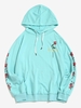 Kangaroo Pocket Flower Rose Print Graphic Hoodie Xl Light blue