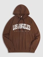 Kangaroo Pocket Los Angeles Print Essentials Hoodie Xl Deep coffee