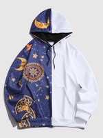 Kangaroo Pocket Moon Star Print Contrast Hoodie 2xl Blue