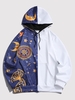 Kangaroo Pocket Moon Star Print Contrast Hoodie L Blue