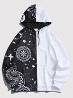 Kangaroo Pocket Moon Star Print Contrast Hoodie S White