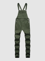 Kangaroo Pocket Solid Color Denim Jumpsuit M Deep green