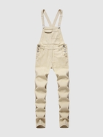 Kangaroo Pocket Solid Color Denim Jumpsuit Xl Light coffee