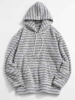 Kangaroo Pocket Striped Pattern Fluffy Hoodie 2xl