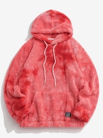 Kangaroo Pocket Tie Dye Faux Fur Fluffy Fleece Hoodie 2xl Rosso red