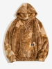 Kangaroo Pocket Tie Dye Faux Fur Fluffy Fleece Hoodie M Brown