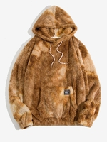 Kangaroo Pocket Tie Dye Faux Fur Fluffy Fleece Hoodie S Brown