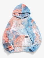 Kangaroo Pocket Tie Dye Faux Fur Fluffy Fleece Hoodie S Brown sugar