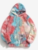 Kangaroo Pocket Tie Dye Faux Fur Fluffy Fleece Hoodie S Red