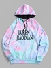 Kangaroo Pocket Tie Dye Letter Print Pullover Hoodie 2xl Blue gray