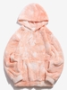 Kangaroo Pocket Tie Dye Pattern Faux Fur Fluffy Hoodie 2xl Light orange