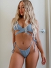 Kasey Rayton X ZAFUL Halter Ribbed Tie Convertible Wrap Bikini Swimwear L Light blue